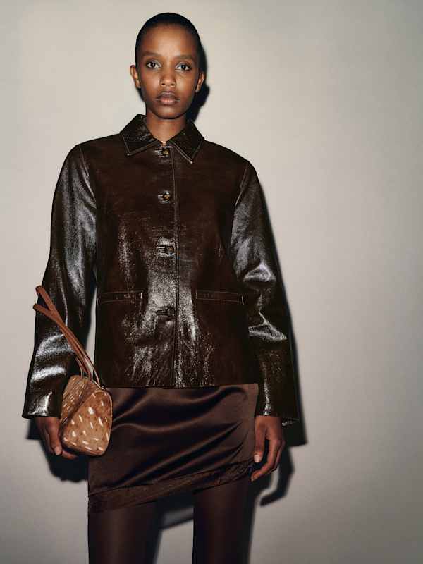 Veste en cuir Veda Remi - Cuir verni froiss&eacute; marron