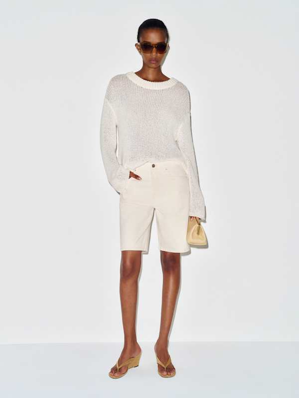 Hayden Mid Rise 8 In Jean Shorts - Fior Di Latte