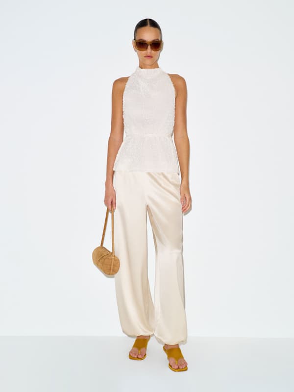 Aven Satin Pant - Almond