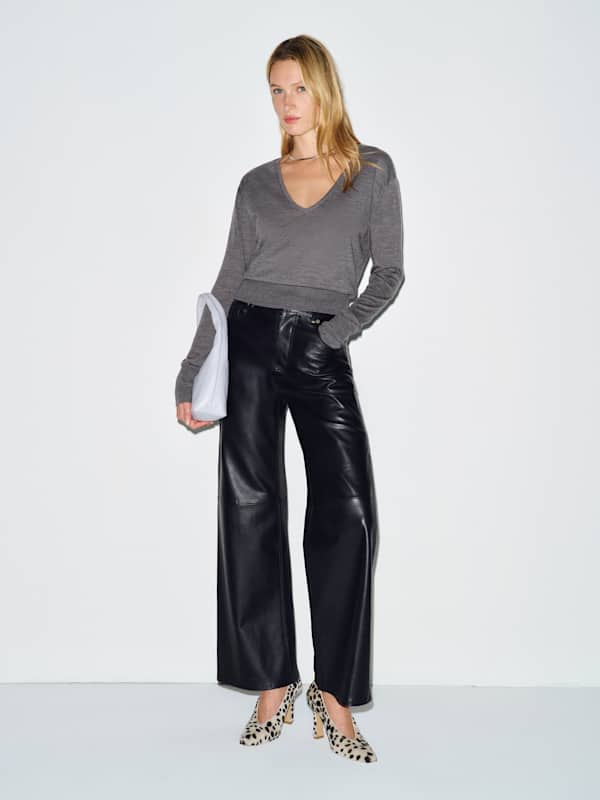 Micah V-Neck Sweater Top - Mid Grey