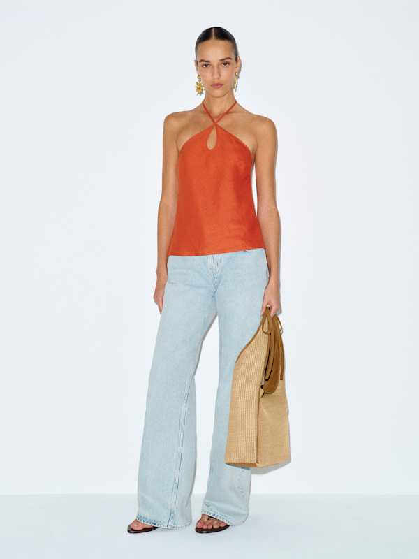 Rosana Linen Top - Chili Mango