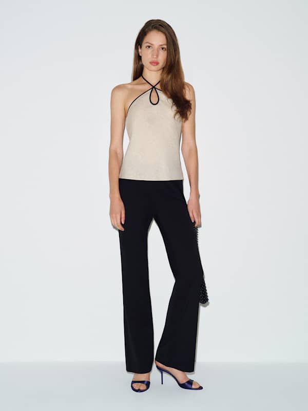 Rosana Linen Top - Oatmeal With Black