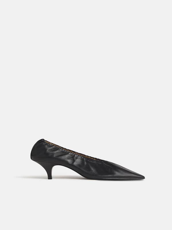Calista Scrunch Heel - Black Leather