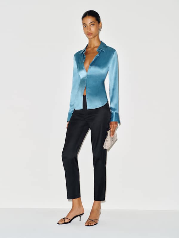 Hadley Mid Rise Satin Pant - Black