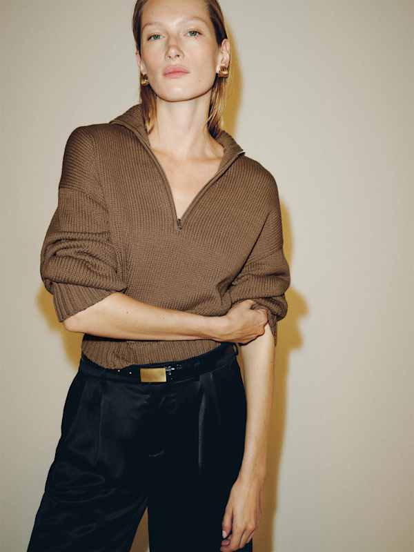 Barney Cotton Quarter-Zip Sweater - Nutty