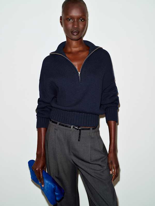Barney Cotton Quarter-Zip Sweater - Navy