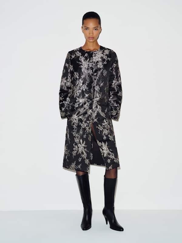 Stella Coat - Black And White Jacquard