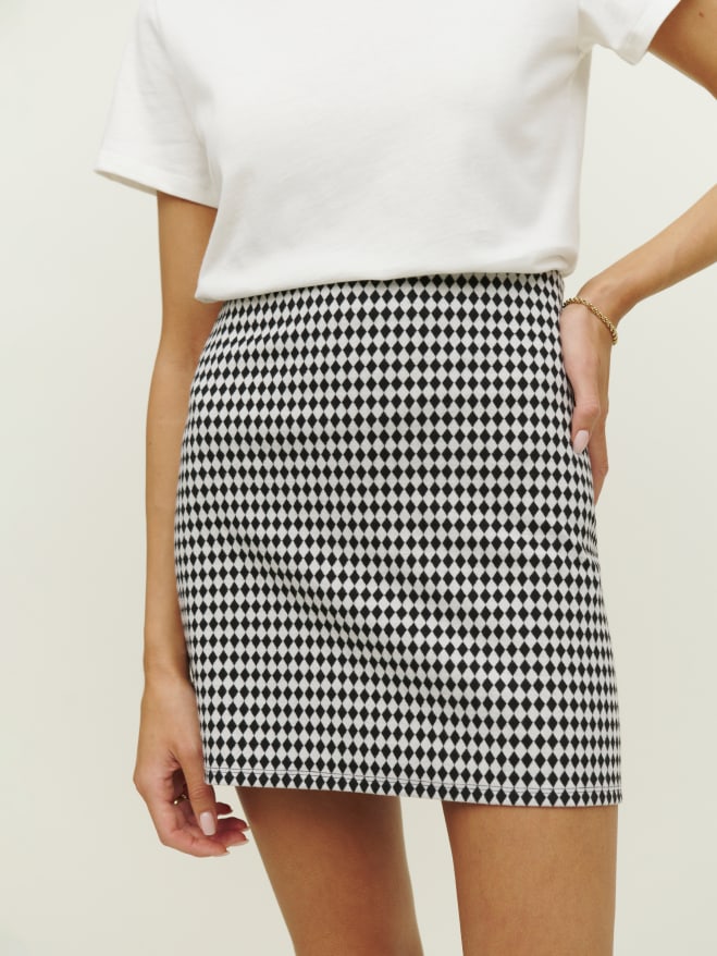 Suzie Skirt in Black and White Harlequin Print