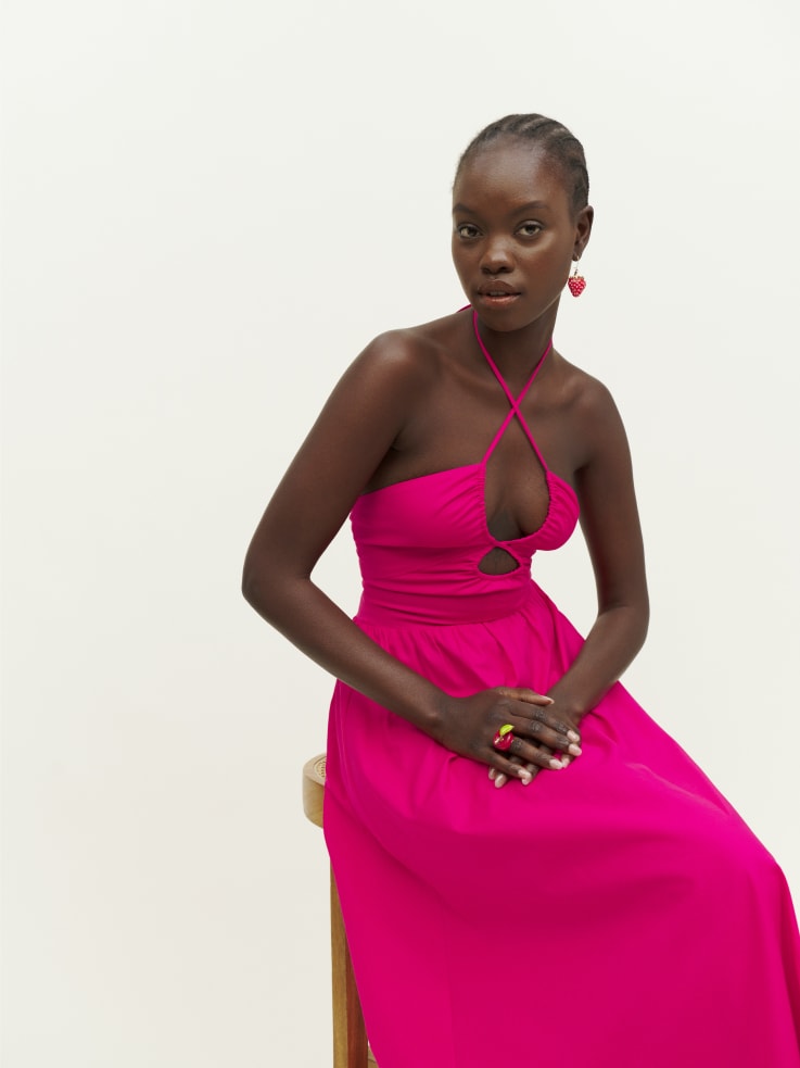Stassie Dress – Spaghetti Strap Midi Shirting/Poplin | Reformation