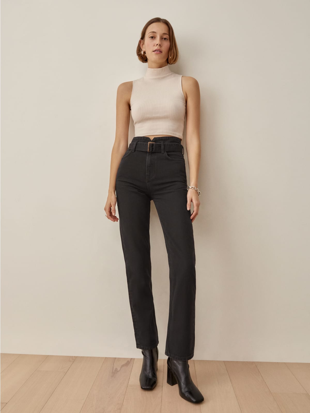 Cynthia Belted High Rise Straight Jeans