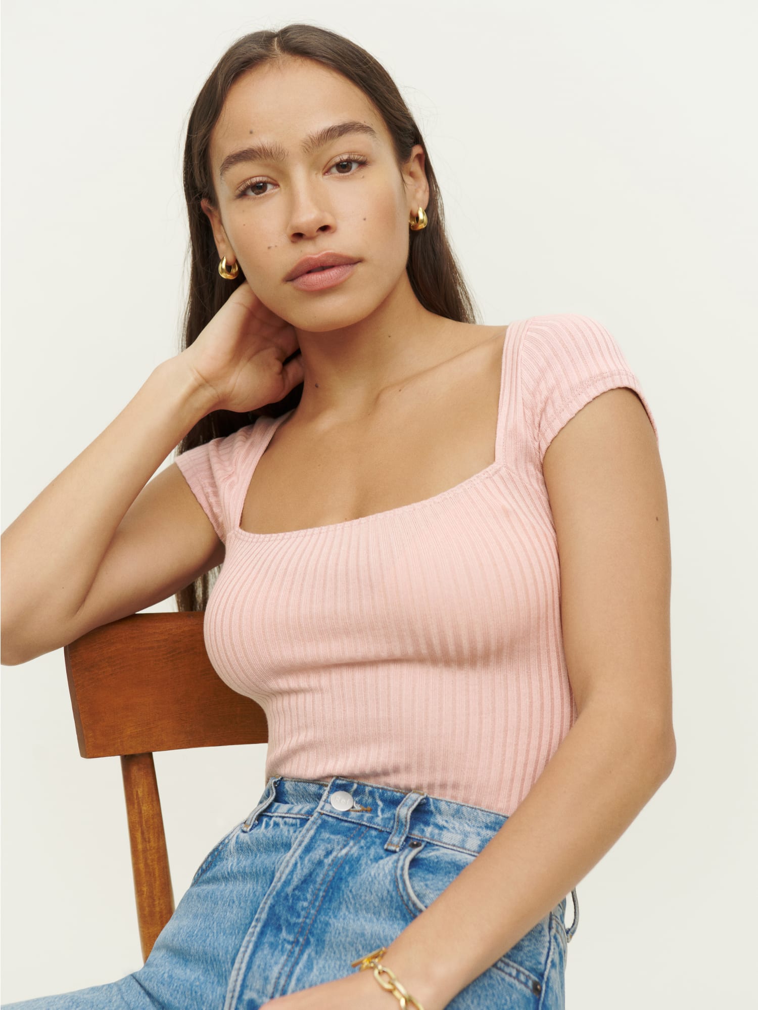 Bardot Top Short Sleeve Knit Reformation