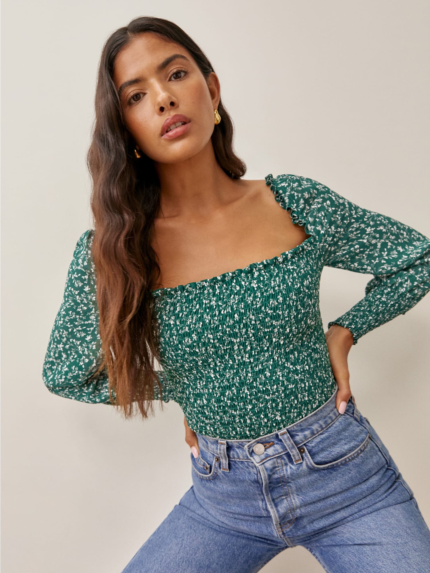 Pinto Top Long Sleeve Georgette Reformation