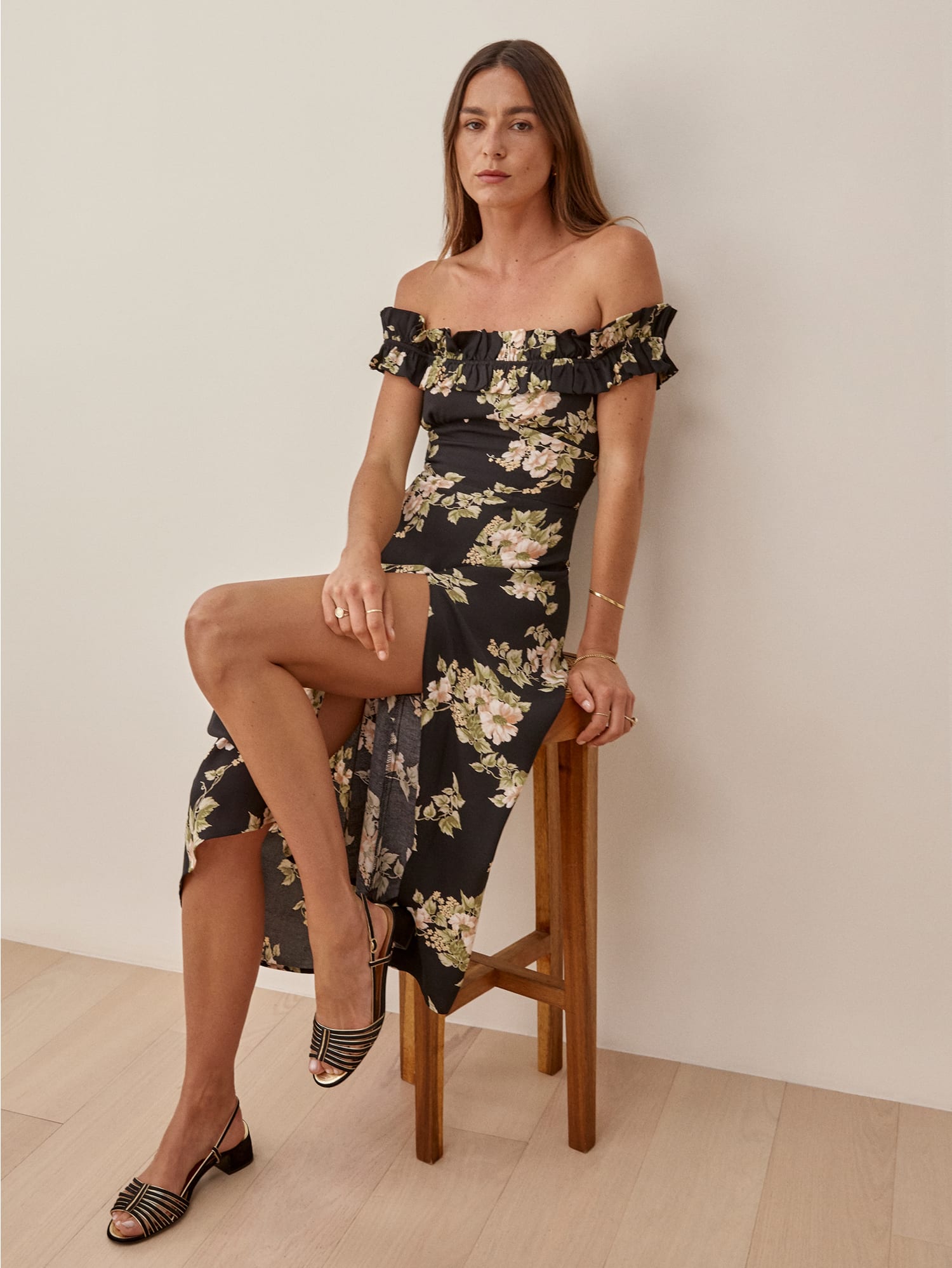Izabel Dress Short Sleeve Midi Crepe Reformation