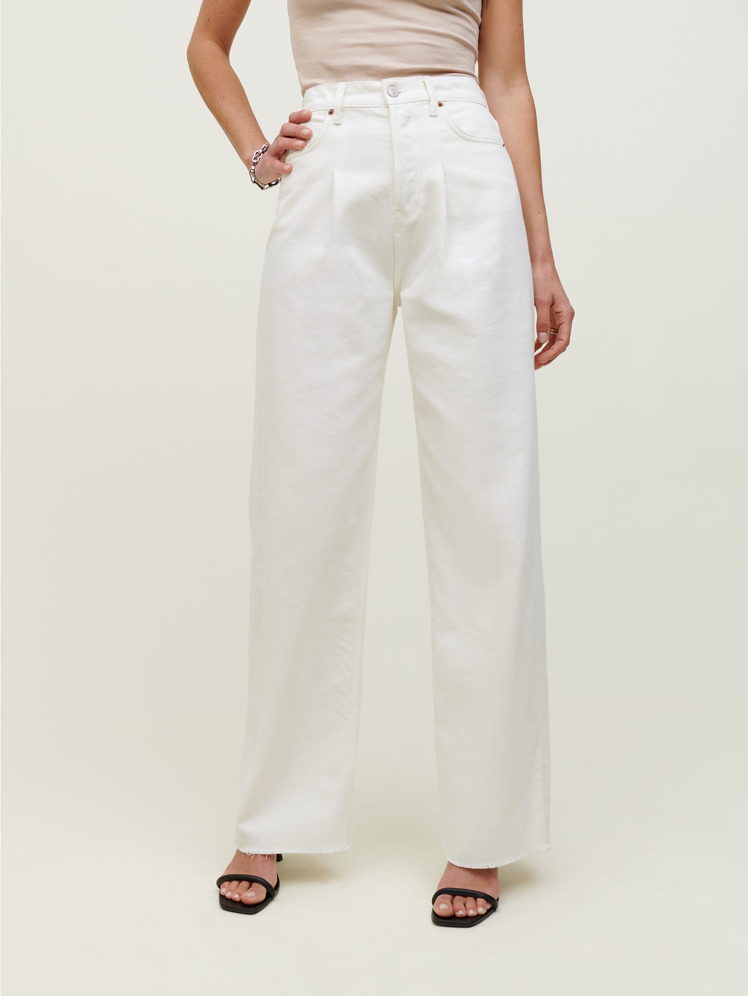 Pleated Reworked High Rise Wide Leg Jeans - Sustainable Denim 