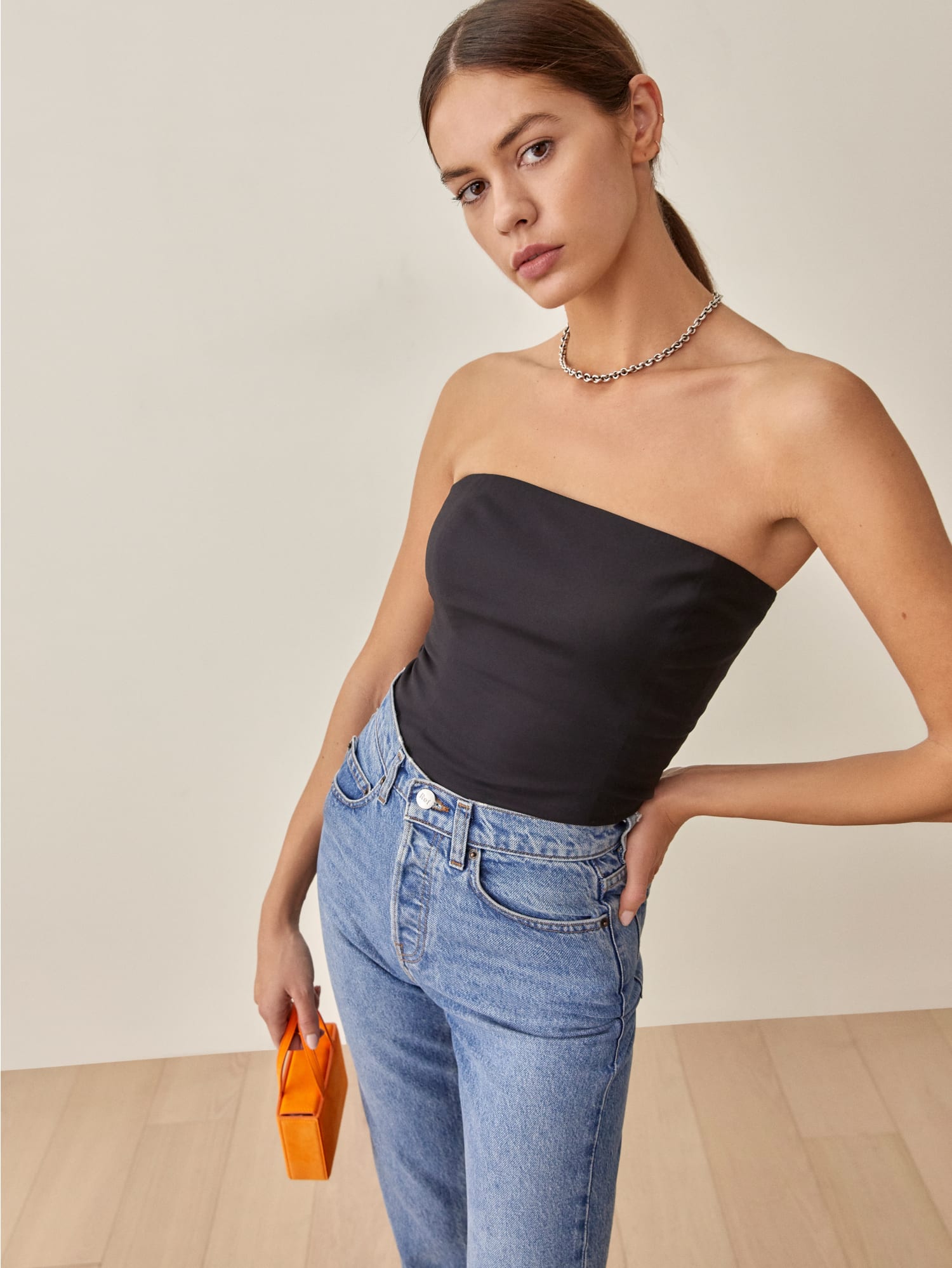 Paolo Top Strapless Shirting Poplin Reformation