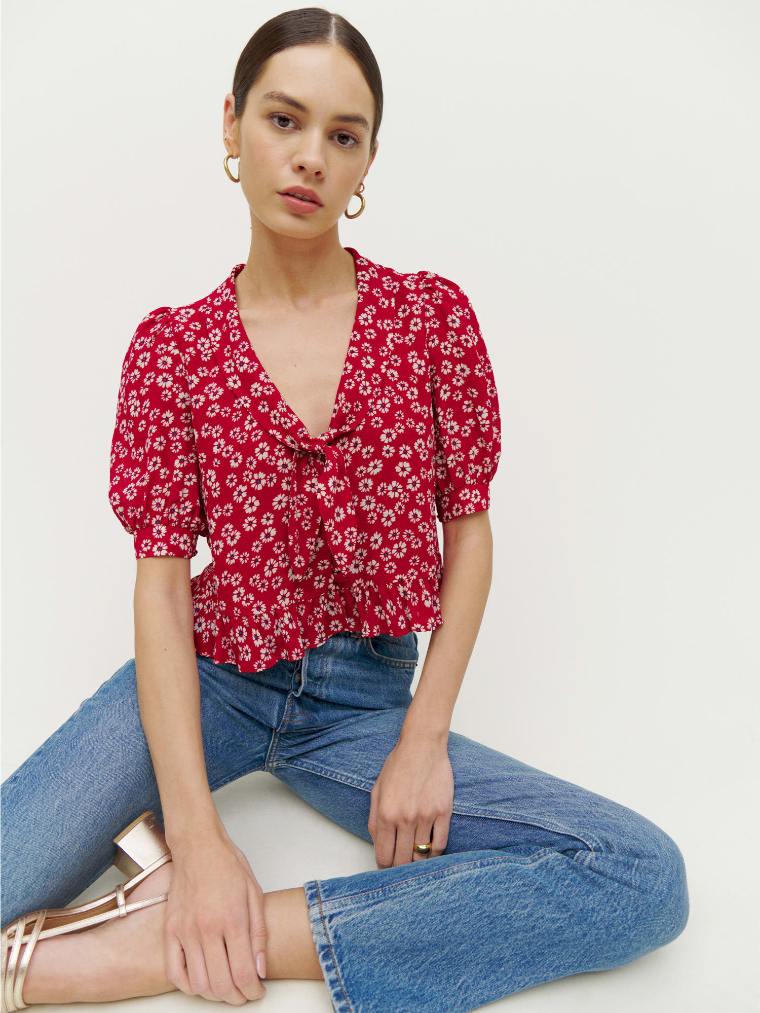 Sloane Top Short Sleeve Georgette Reformation
