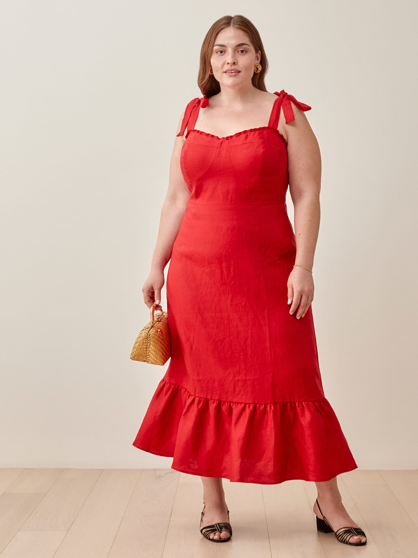 Vale Dress Es Tank Straps Midi Linen Reformation