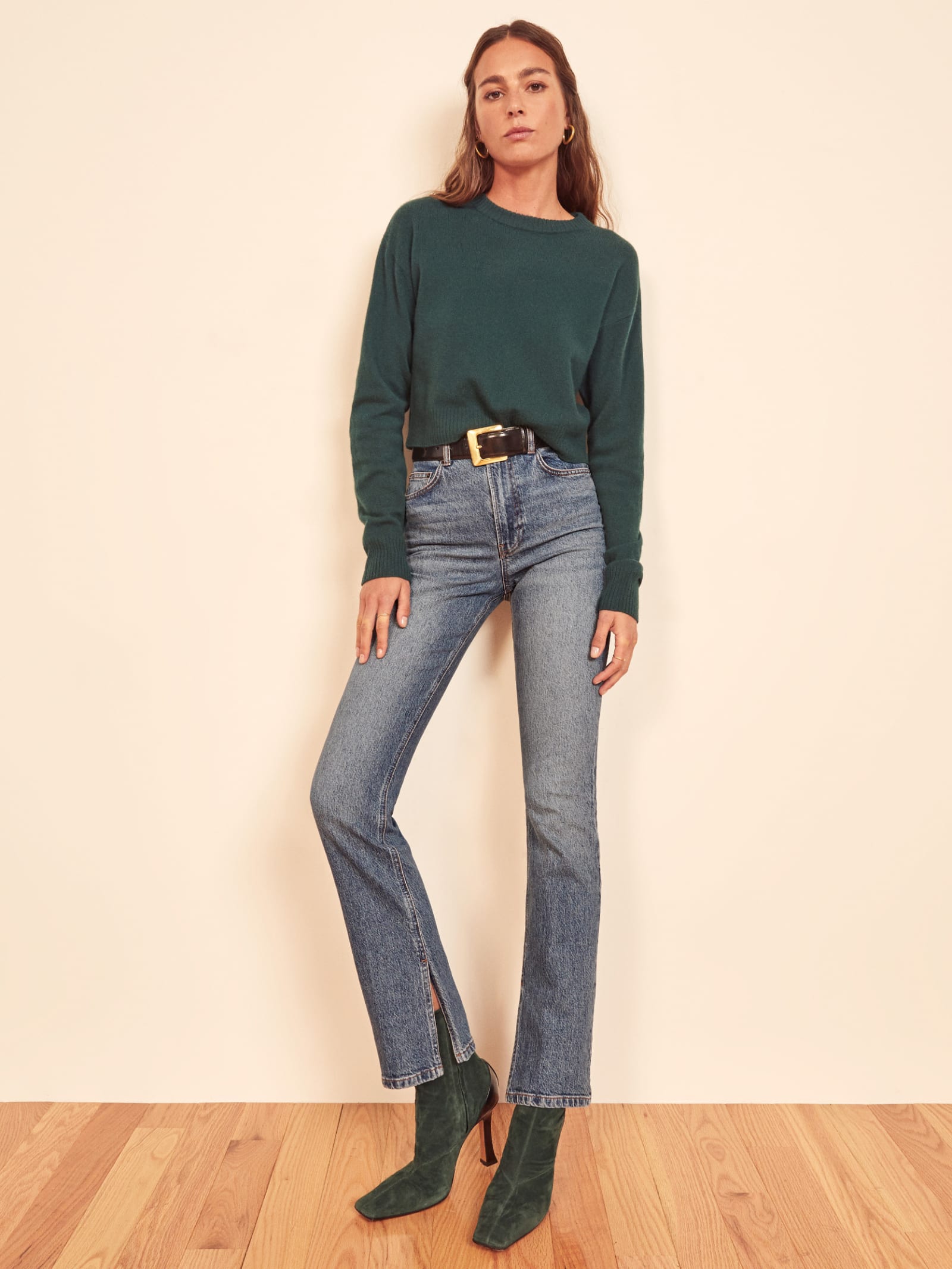 high rise stretch bootcut jeans
