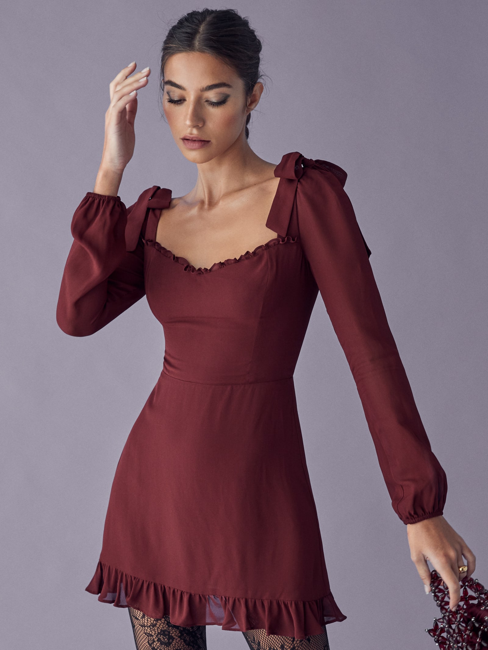 Elin Dress - Long Sleeve Mini Georgette | Reformation