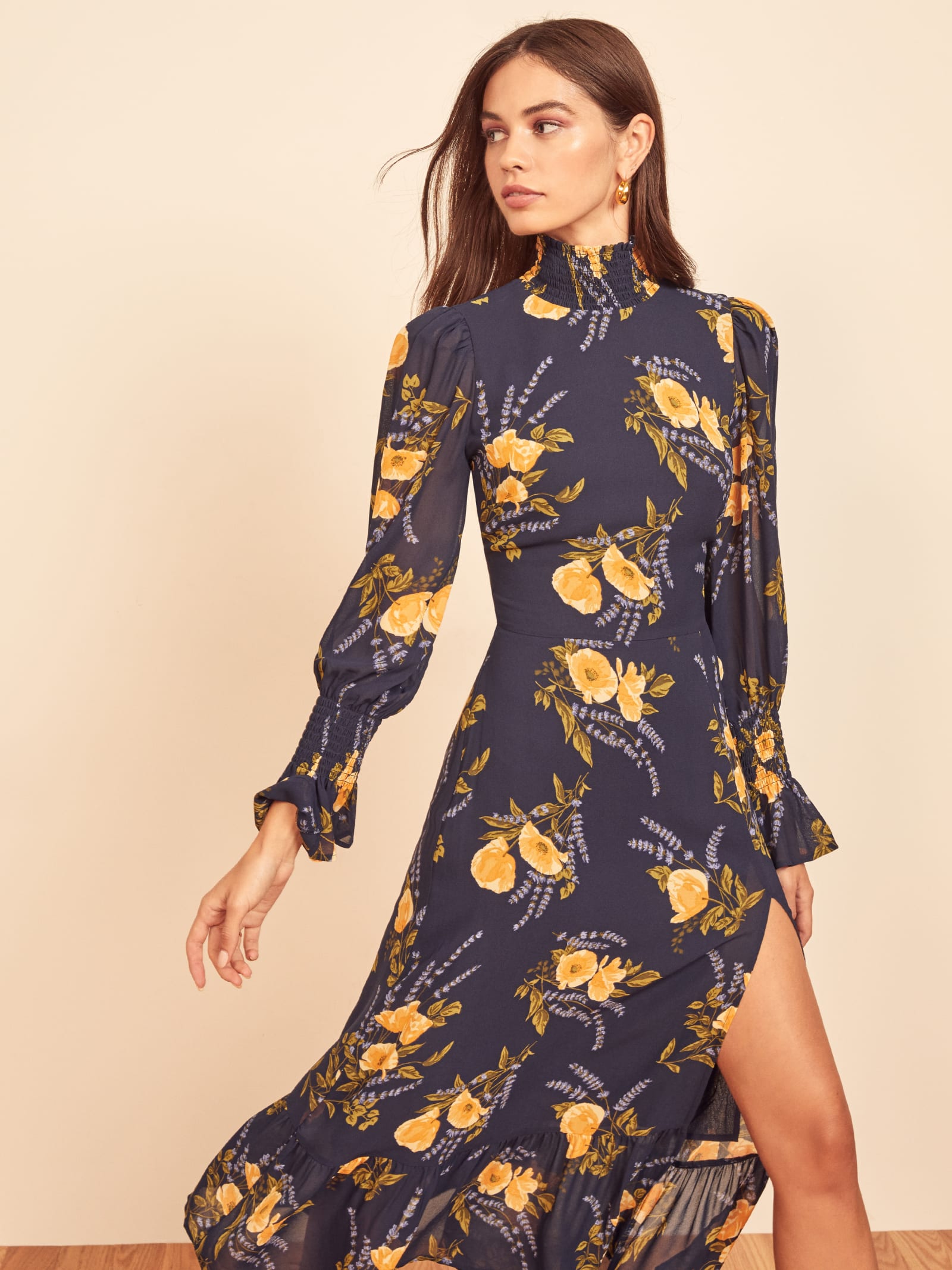 galena long sleeve midi dress reformation