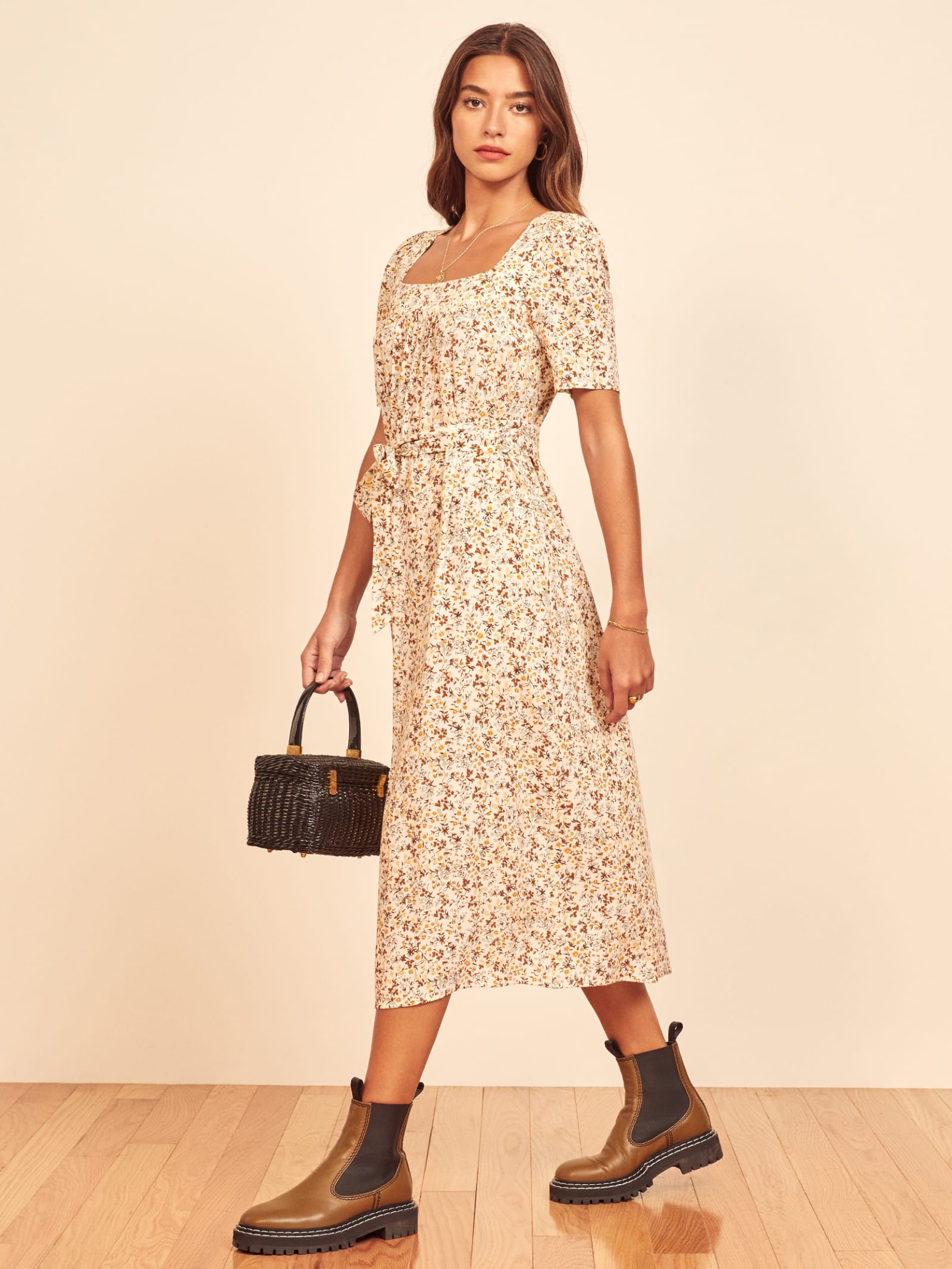 Iona Dress - Short Sleeve Midi Crepe | Reformation