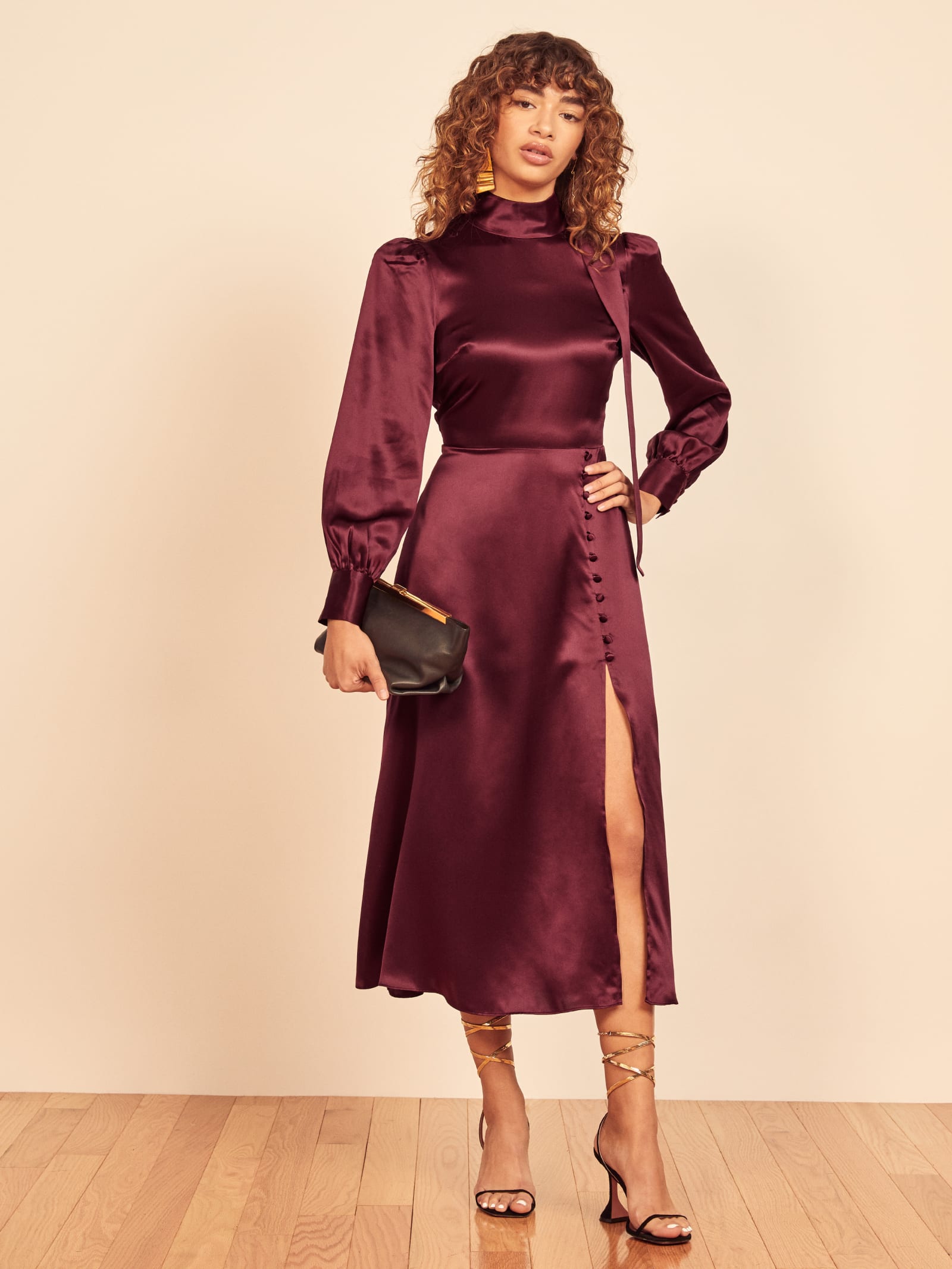 Maple Dress Long Sleeve Midi Silk Reformation