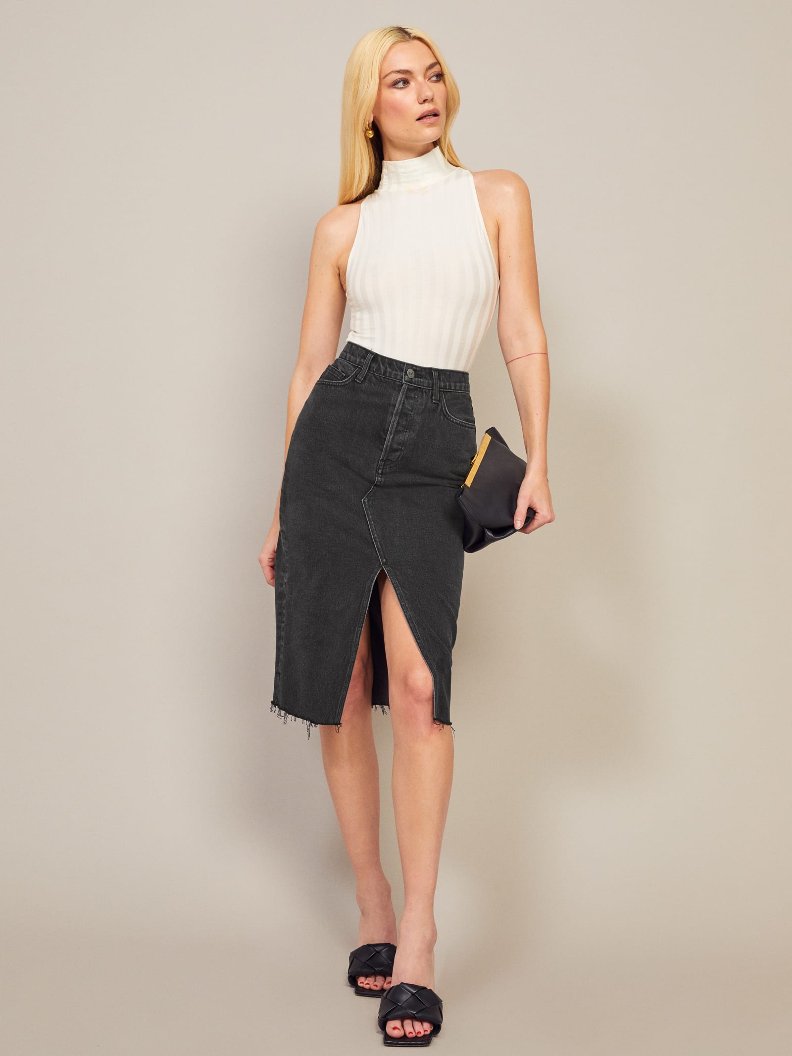 reformation jean skirt