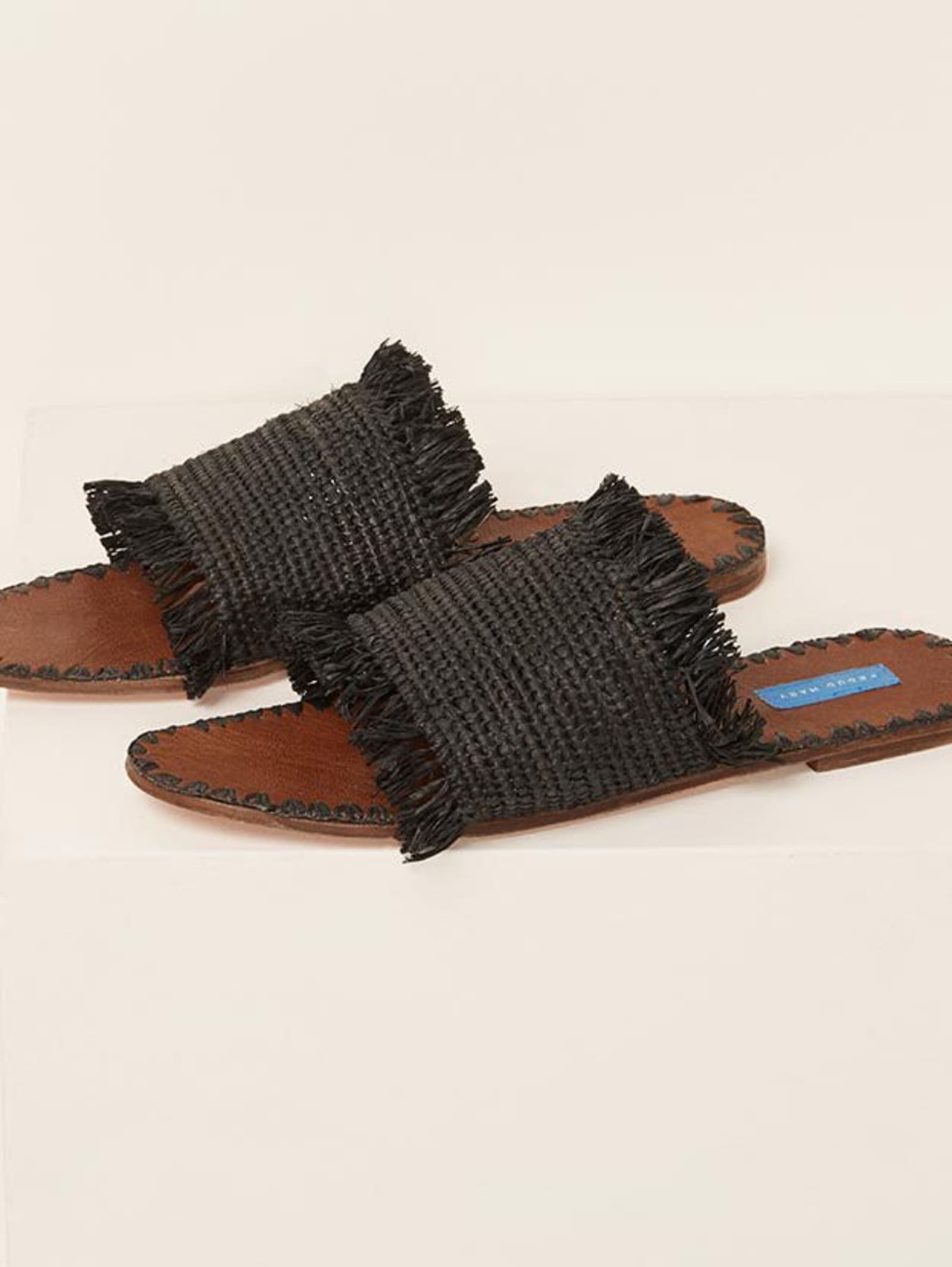 fringe slip on sandals