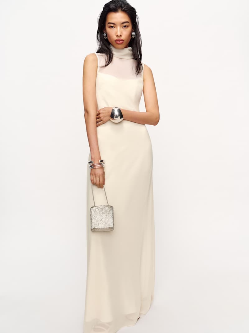 greta maxi dress beige Greta Collarless Wool Blend Coat in Off White By DISSH main image 1