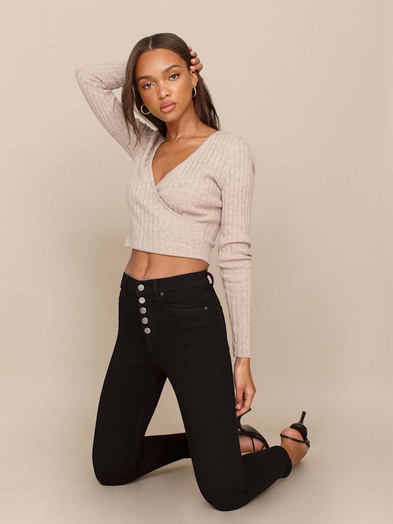 Harper Button Fly High Rise Skinny Jeans