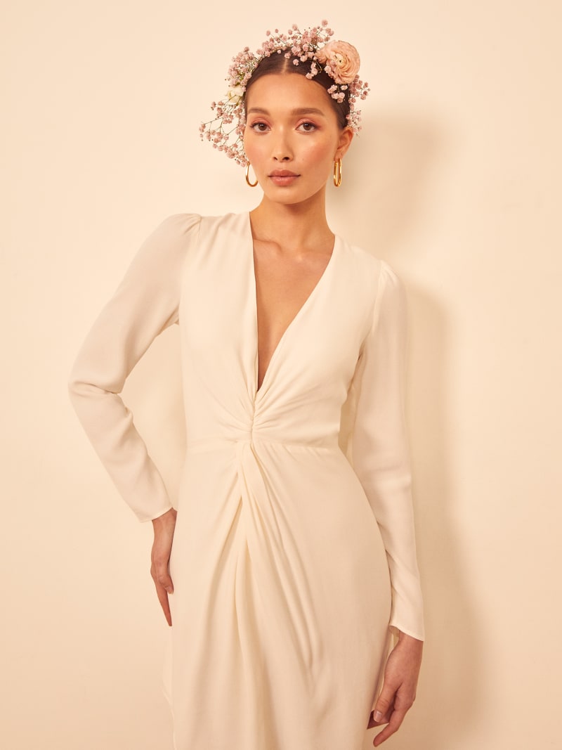 high neck long sleeve mini dress in ivory Meadow Mini Dress