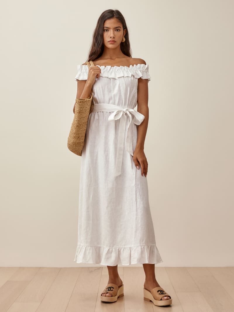 off the shoulder long dress Odella Off The Shoulder Smocked Maxi Dress - Off White Extra Large | Women's Online Boutique | Boho Chic Style