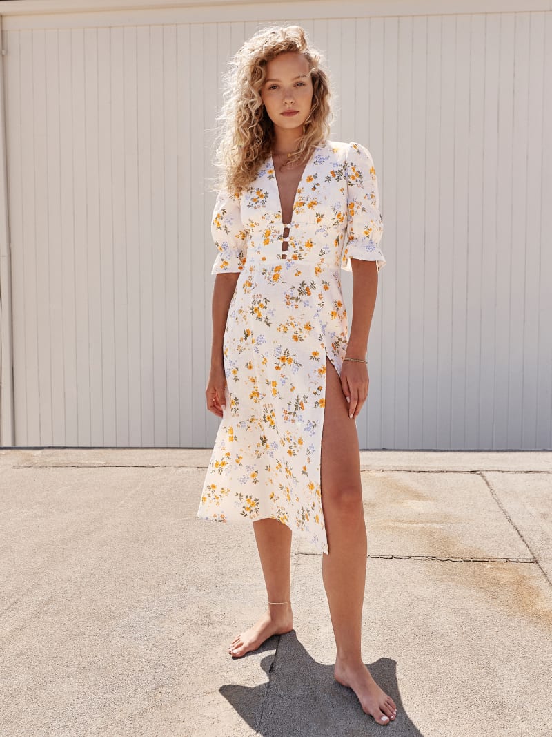 knee length dresses for ladies Rent The Casette Floral Linen Maxi Dress By Reformation