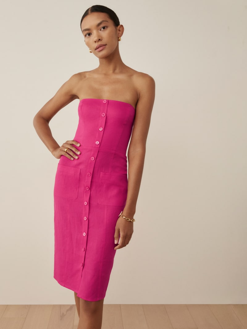 light pink midi dresses ROVE Linen-Cotton Midi Dress - Crossover Back Ties main image 1