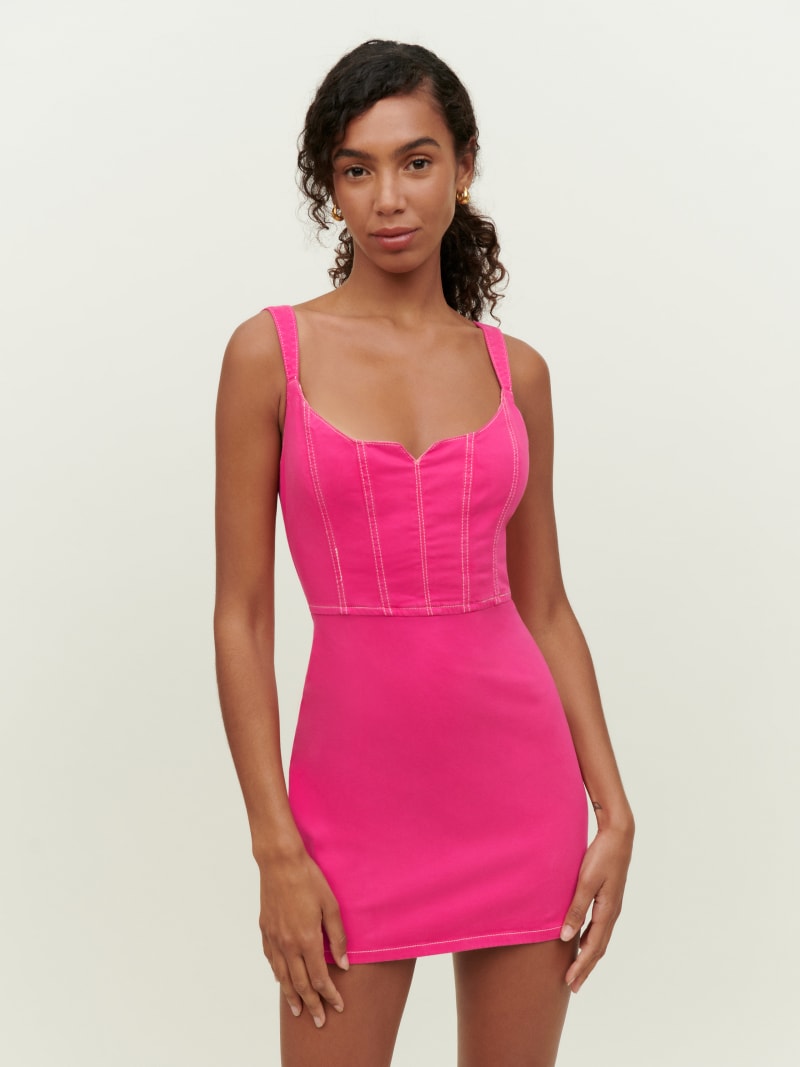 reformation pink mini dress Reformation pink linen dress