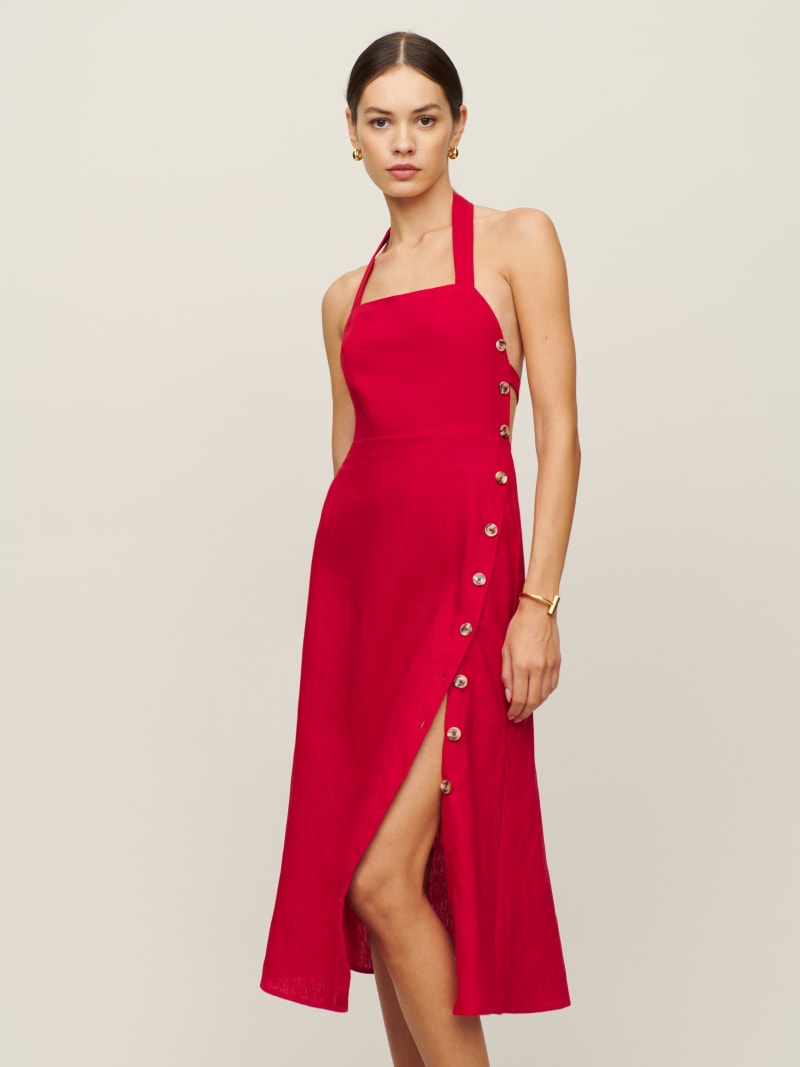 reformation red linen dress Aubree Sleeveless Mini Maxi dresses Cut from lightweight linen Reformation Katarin Lipstick Linen Midi