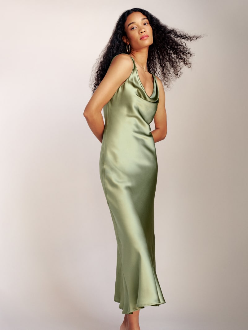 Reformation green silk dress on sale