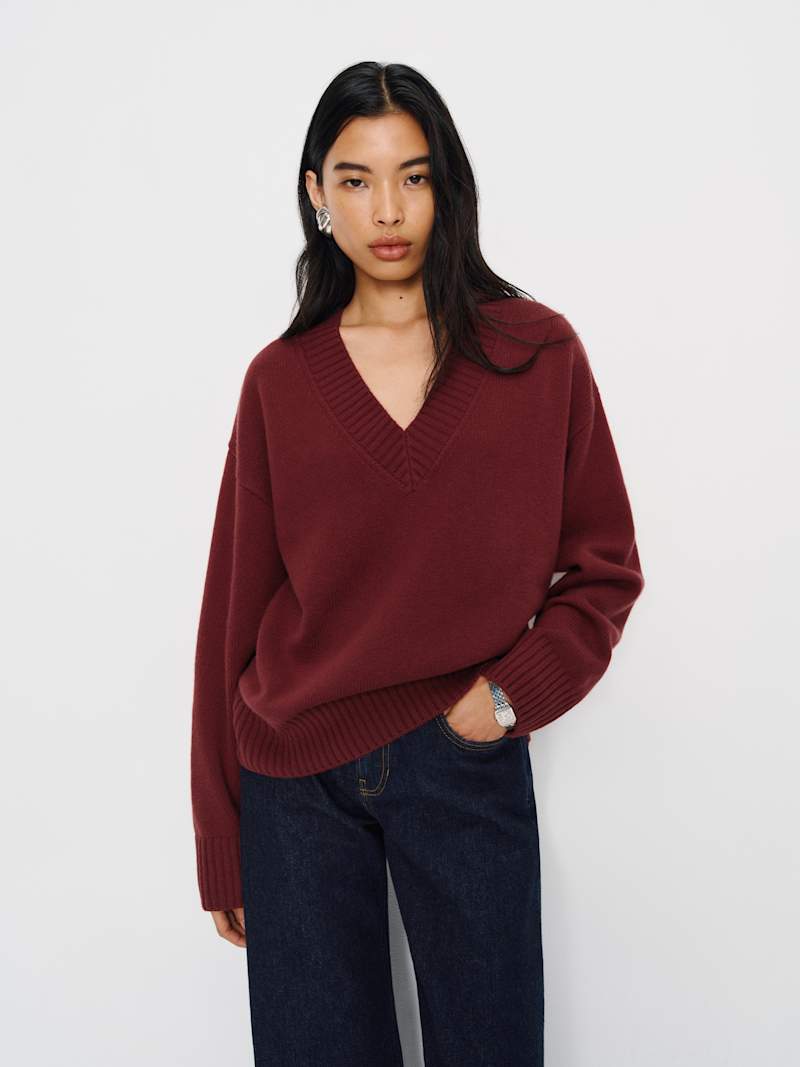 Jadey Cashmere Oversized V-Neck Sweater