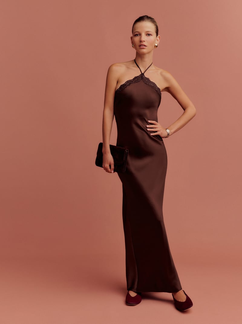 Reformation アーラ シルクドレス 1313994.1.MAHOGANY?_s=RAABAB0