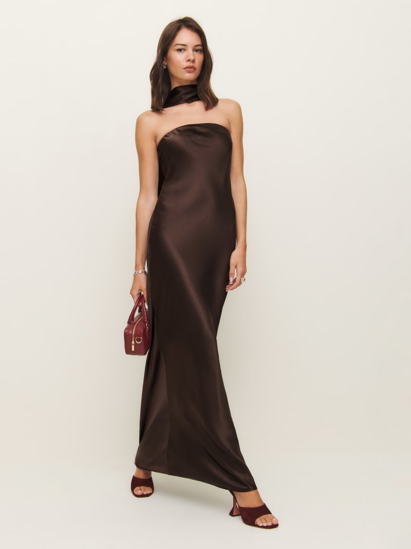 Reformation black silk dress on sale