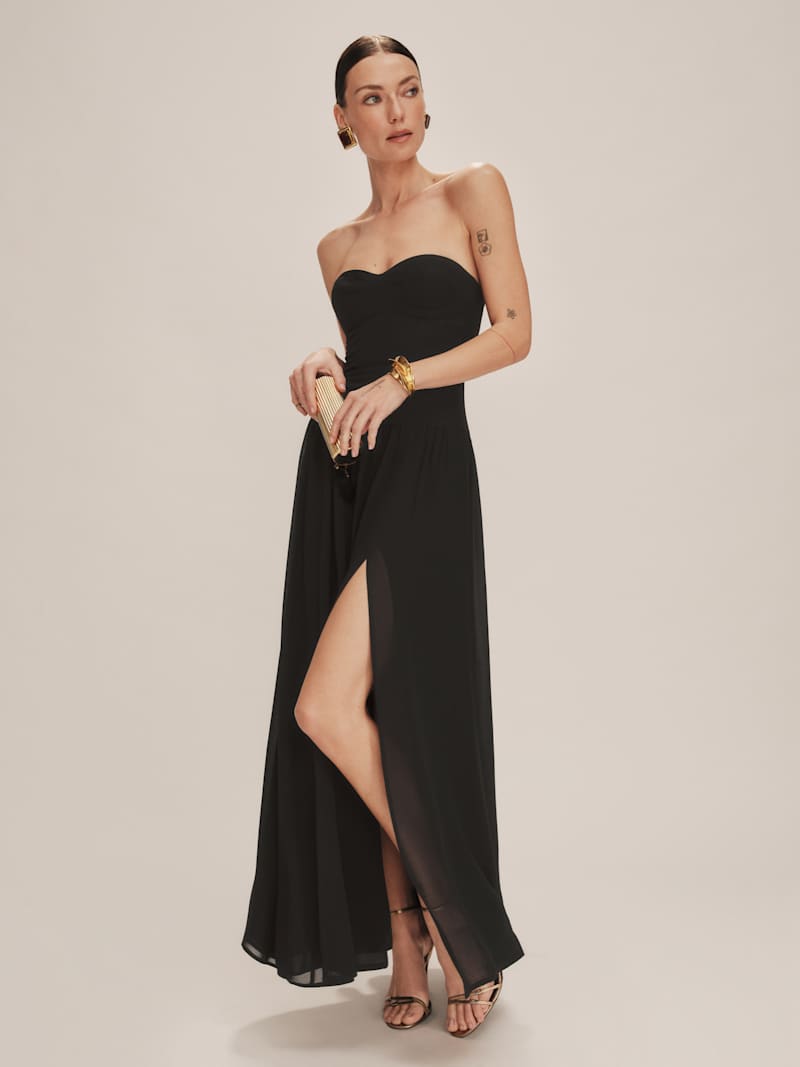 chinese dress ladies Reformation Lune Silk Black Bean Brown Mesh Sleeveless Maxi Dress – The  Closet New York main image 0
