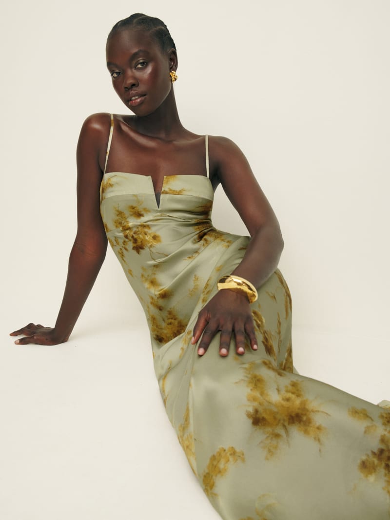 Reformation gold dress online