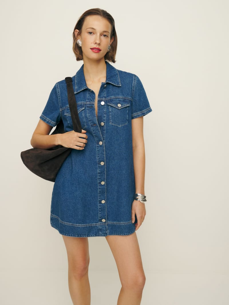 white christmas dresses Reformation Madilyn Denim Dress – Lotus House Thrift Chic Boutique