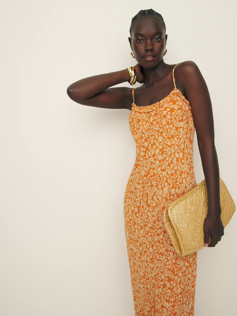 reformation orange print dress Petites Embry Dress