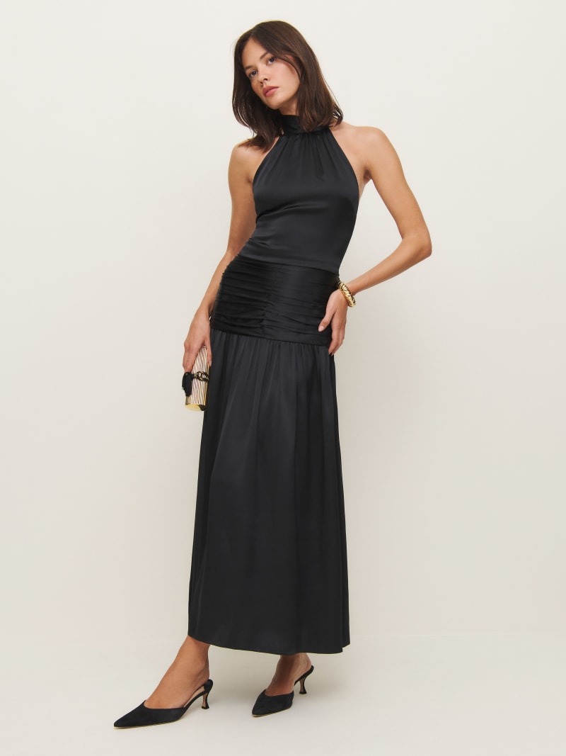 reformation serina silk dress Reformation Serina Silk Mini Dress In Black - 70% Off