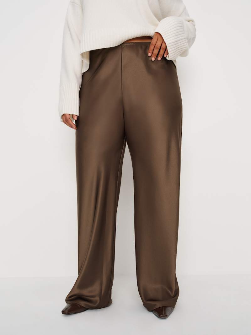 Gale Satin Mid Rise Bias Pant Es