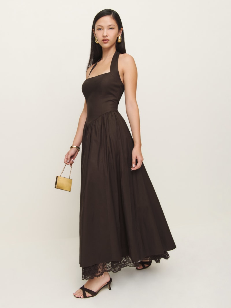 wedding guest dresses summer a line Olivaceous Stella Dusty Blue Floral Tiered Ruffle Maxi Dress - Size S - Boho - Plunge - V-Neck - homecoming -sorority - formal - wedding guest