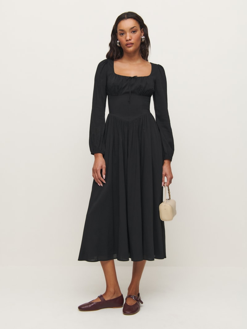 reformation long sleeve midi dress Reformation Women's Tommie Floral Long Sleeve Midi Dress - Blue