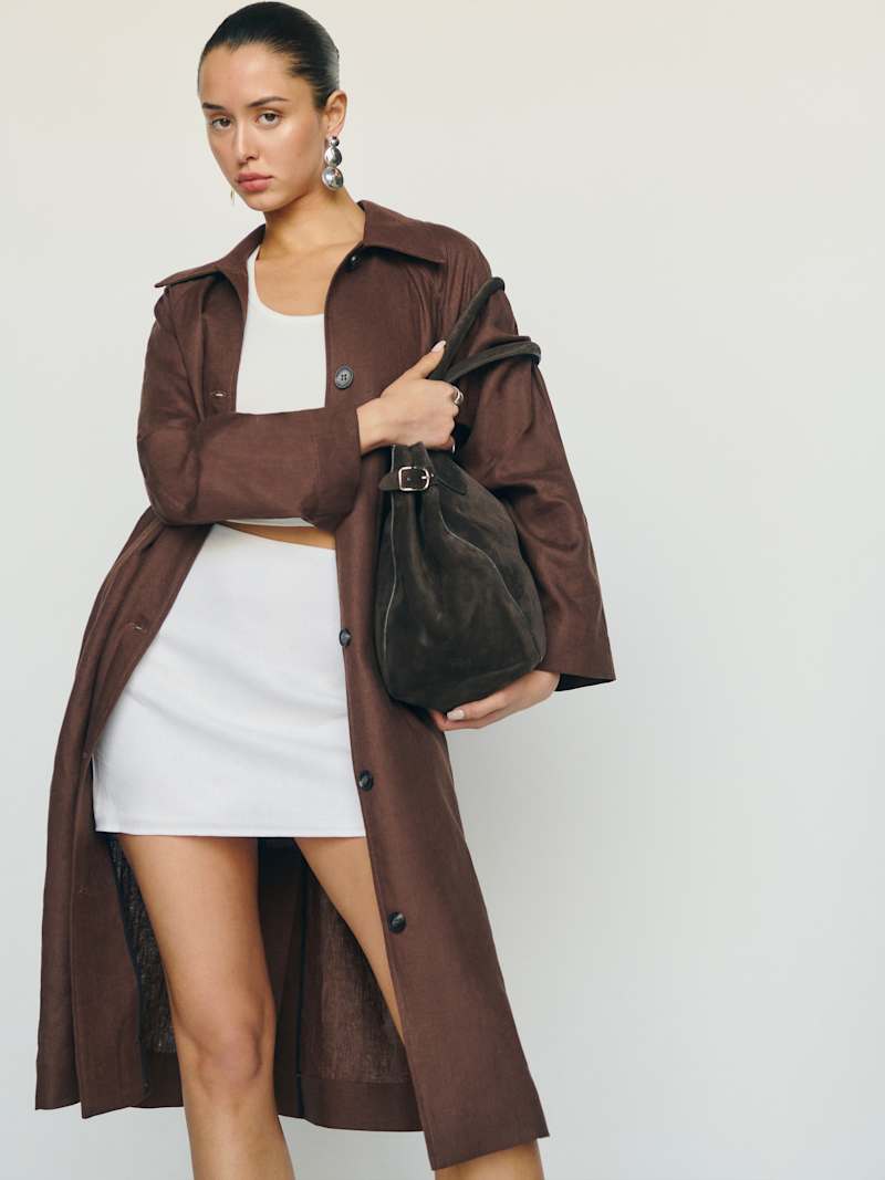 chinese dress ladies Organic Cotton Linen Trench Dress - Burnt Sienna main image 0