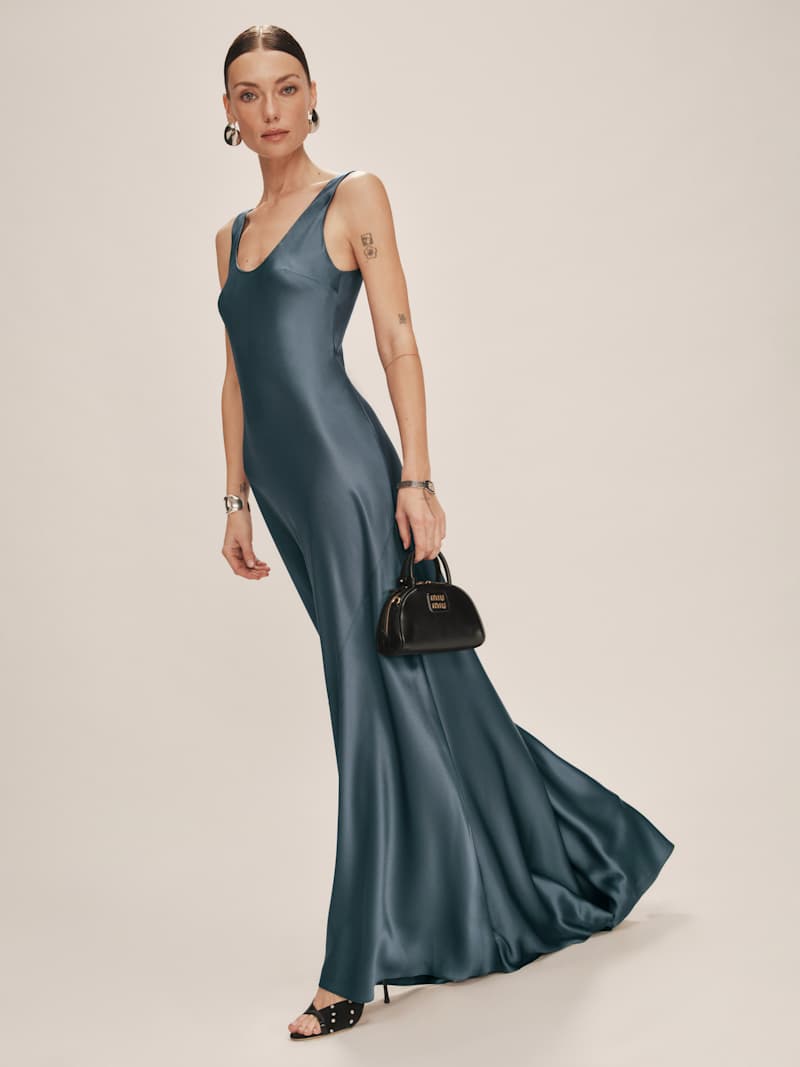 reformation satin dress Jillian Silk Dress
